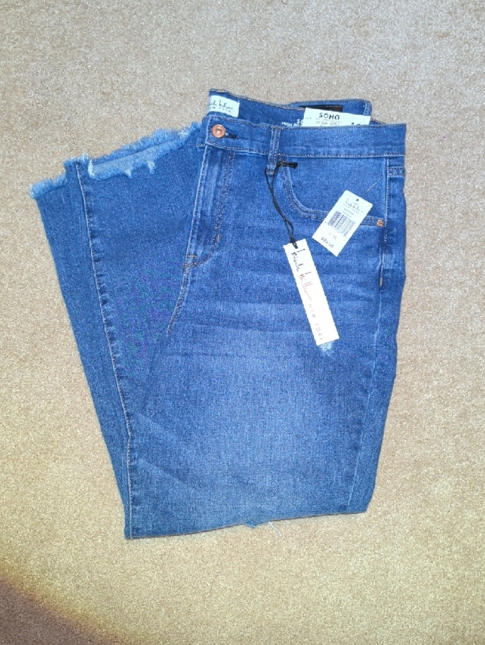 Nicole Miller Distressed High-Rise Jeans in Blue Denim